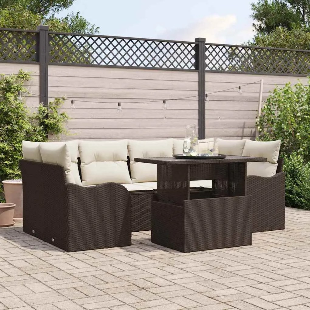 vidaXL Σετ Καναπέ Κήπου 7 pcs Καφέ 100 x 55 x 73 εκ. Πολυ ράταν