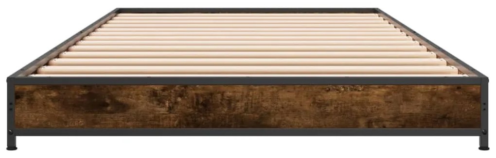 vidaXL Πλαίσιο Κρεβατιού Καπνιστή Δρυς 90 x 190εκ. Επεξ.Ξύλο &amp; Μέταλλο
