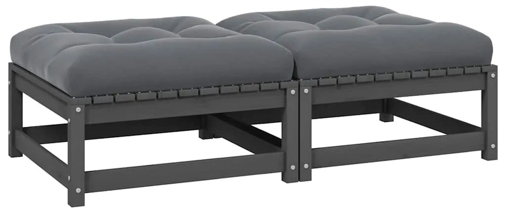 vidaXL Υποπόδια Κήπου 2 τεμ. Γκρι από Μασίφ Ξύλο Πεύκου με Μαξιλάρια