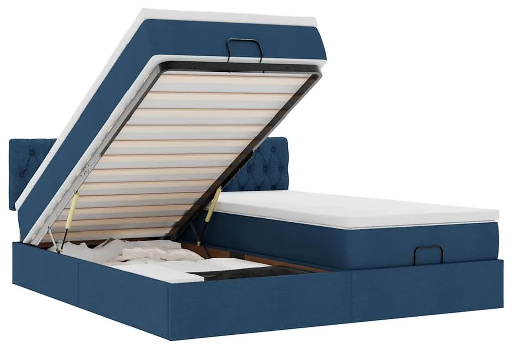 vidaXL Οθωμανικό κρεβάτι με στρώματα μπλε 180x200cm ύφασμα