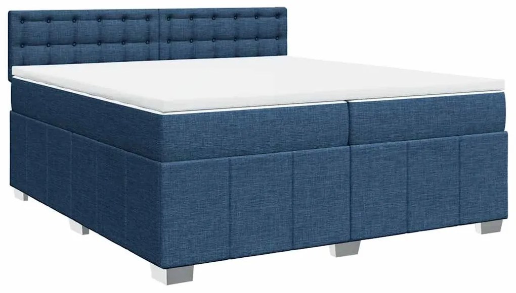 vidaXL Κρεβάτι Boxspring με Στρώμα Μπλε 200x200 εκ. Υφασμάτινο