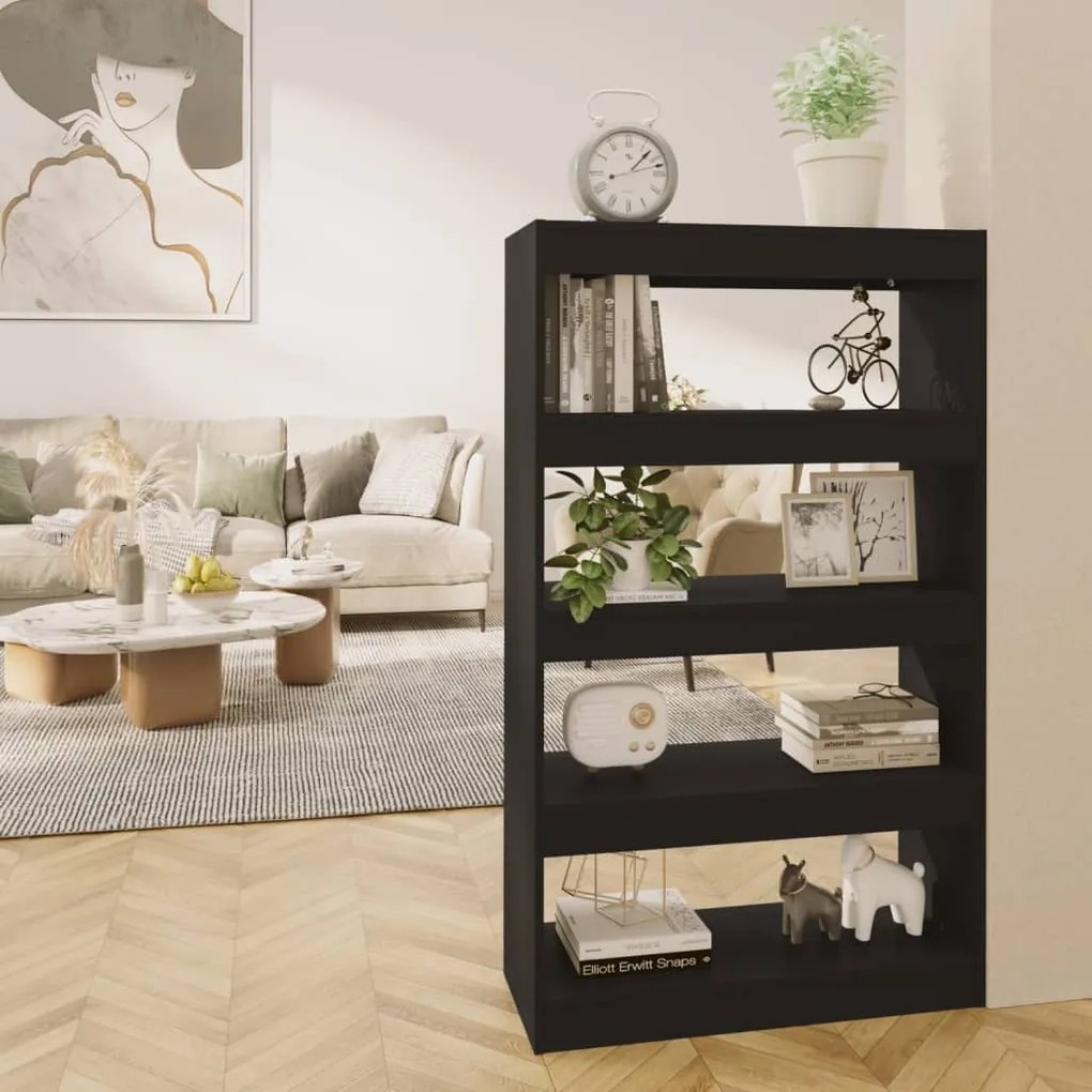 Βιβλιοθήκη/Διαχωρ. Χώρου Μαύρο 80x30x135 εκ. Επεξεργ. Ξύλο