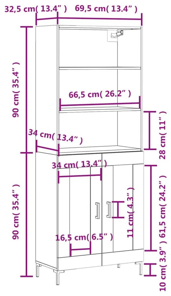 Ντουλάπι Γκρι Sonoma 69,5 x 34 x 180 εκ. Επεξεργασμένο Ξύλο - Γκρι