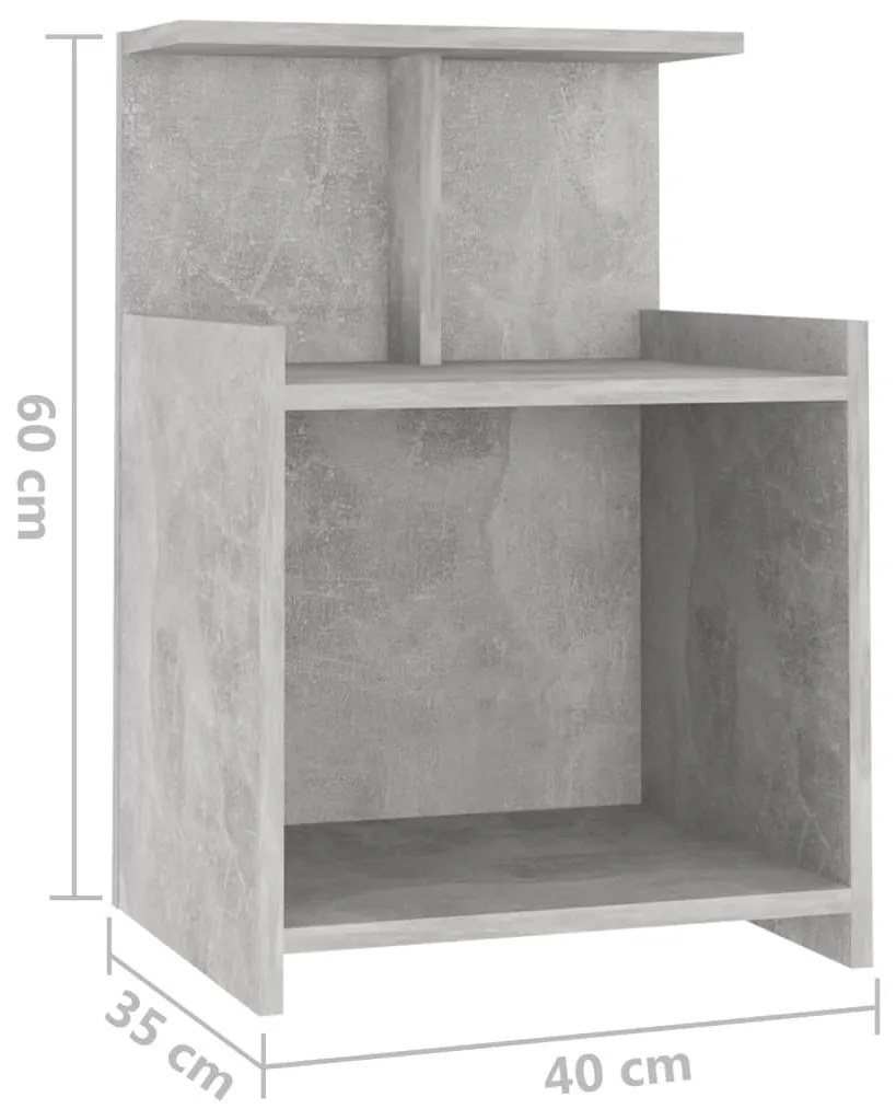 vidaXL Κομοδίνα 2 τεμ. Γκρι Σκυροδέματος 40 x 35 x 60 εκ. Επεξ. Ξύλο