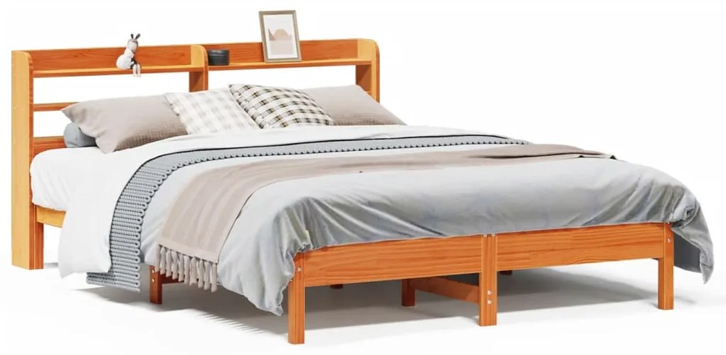 vidaXL Σκελετός Κρεβ. Χωρίς Στρώμα Καφέ Κεριού 135x190 εκ Μασίφ Πεύκο