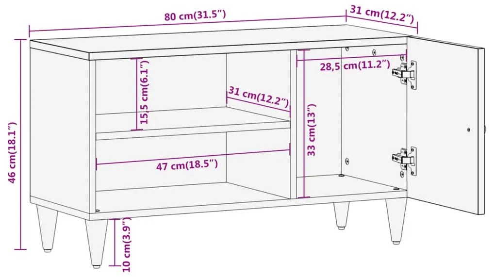 Έπιπλο Τηλεόρασης 80 x 31 x 46 εκ. από Μασίφ Ξύλο Μάνγκο - Καφέ