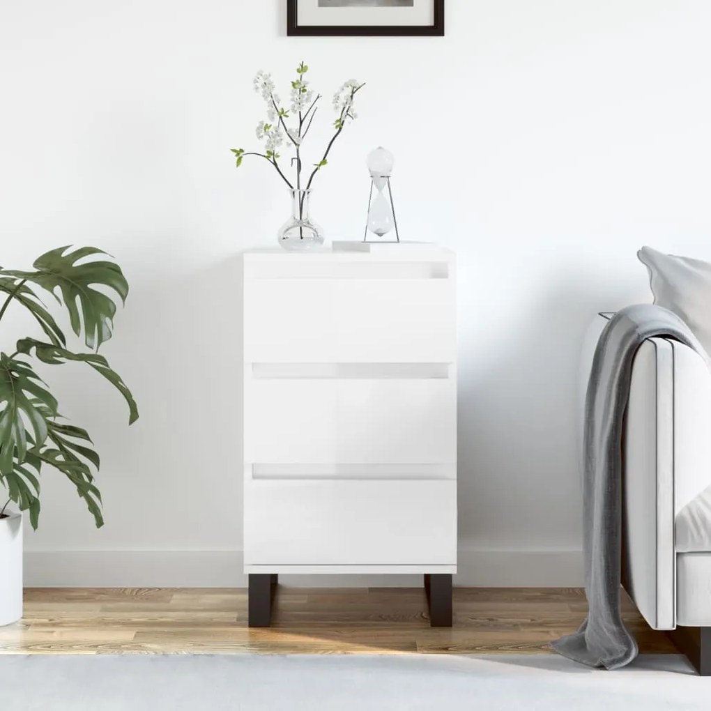 vidaXL Συρταριέρα Γυαλιστερή Λευκή 40 x 35 x 70 εκ. από Επεξεργ. Ξύλο