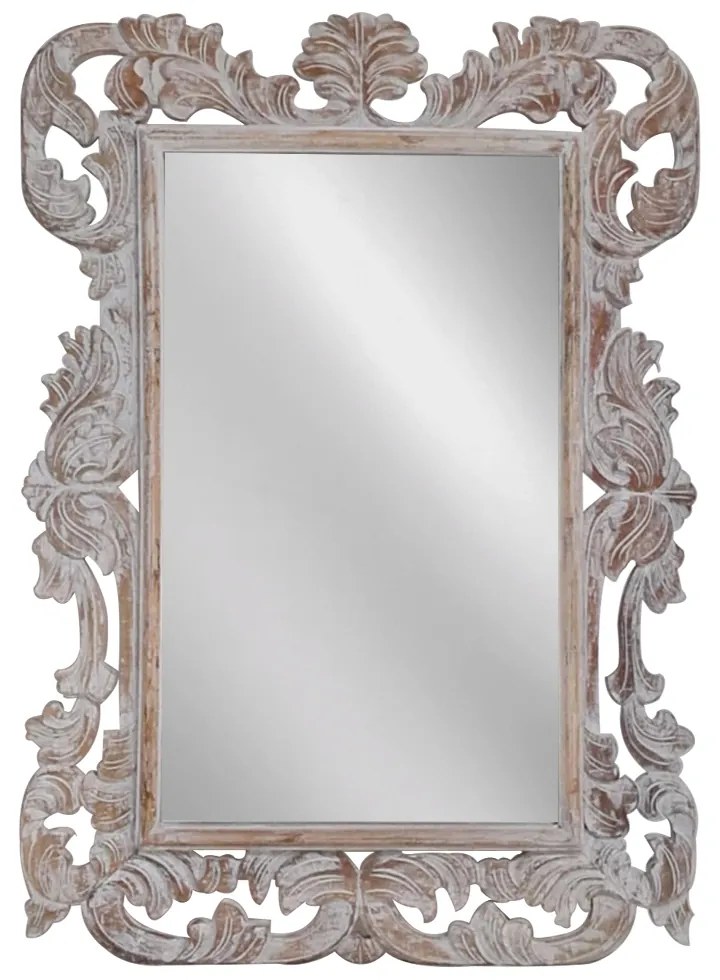 Artekko Mirroki Ξύλινος Λευκός Πατίνα Σκαλιστός Καθρέπτης Τοίχου (100x70)cm - 667-4028 - 667-4028