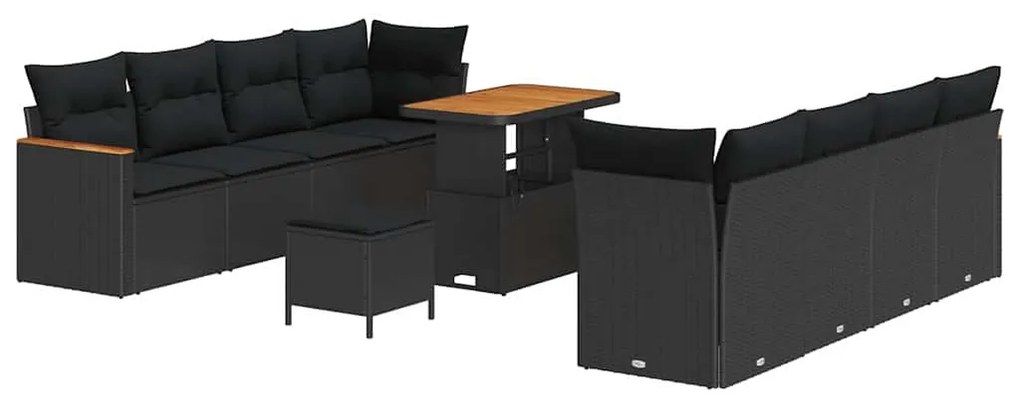 vidaXL Σετ Καναπέ Κήπου με μαξιλάρι 11 pcs Μαύρο Πολυ ράταν