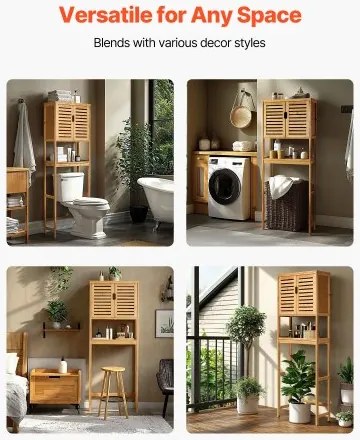 VEVOR Bamboo Over The Toilet Storage Cabinet with Adjustable Shelf 68.9&quot; H