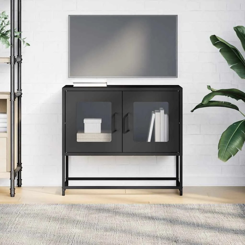 ντουλάπι τηλεόρασης Μαύρο 68x39x60,5cm από χάλυβα ψυχρής έλασης - Μαύρο