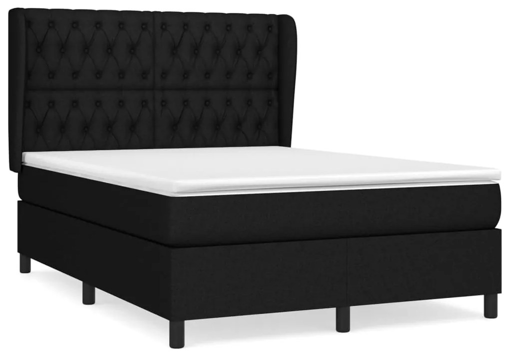 vidaXL Κρεβάτι Boxspring με Στρώμα Μαύρο 140x200 εκ. Υφασμάτινο