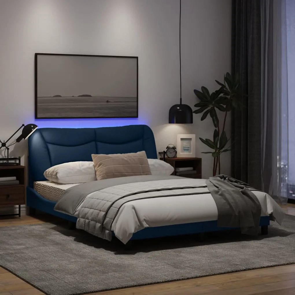 Πλαίσιο κρεβατιού με LED χωρίς στρώμα Μπλε 120x200 cm Ύφασμα 3213696