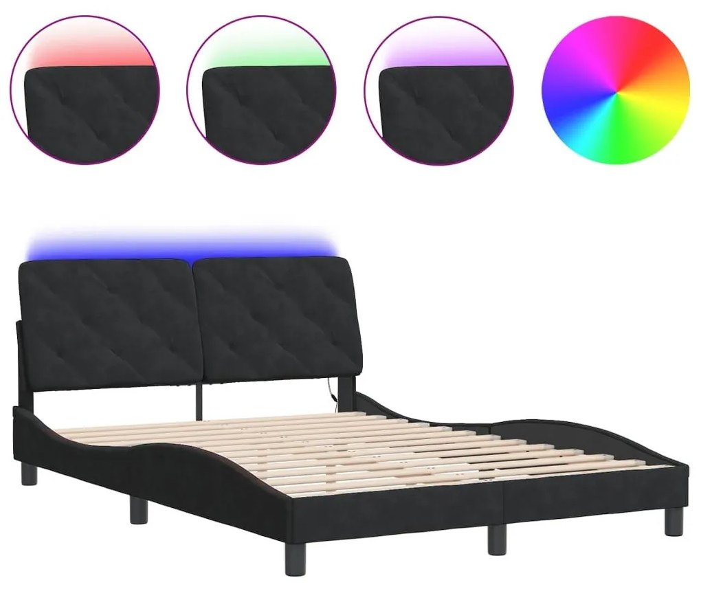 Πλαίσιο Κρεβατιού με LED Μαύρο 140x200 εκ. Βελούδινο - Μαύρο