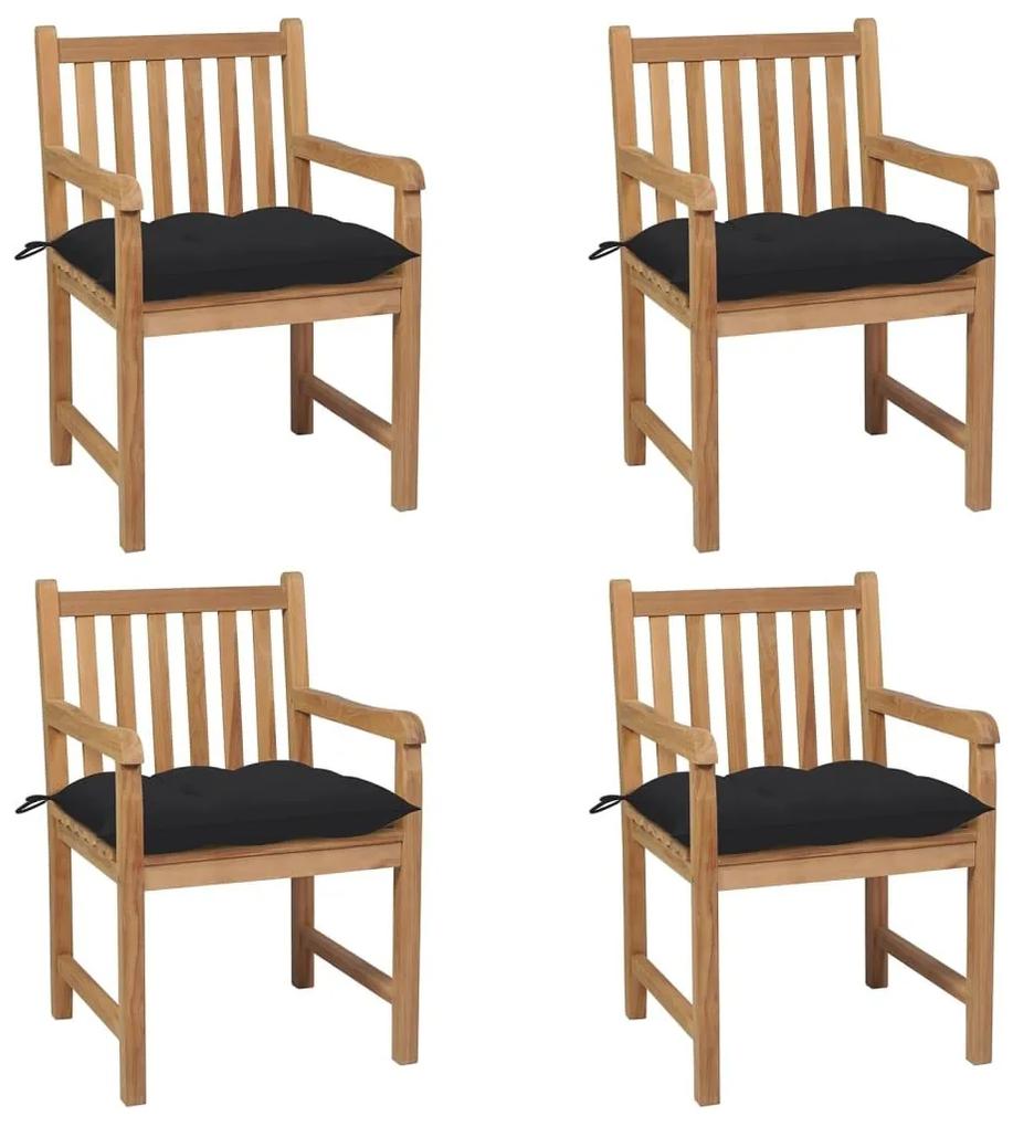 Καρέκλες Κήπου 4 τεμ. από Μασίφ Ξύλο Teak με Μαύρα Μαξιλάρια - Μαύρο