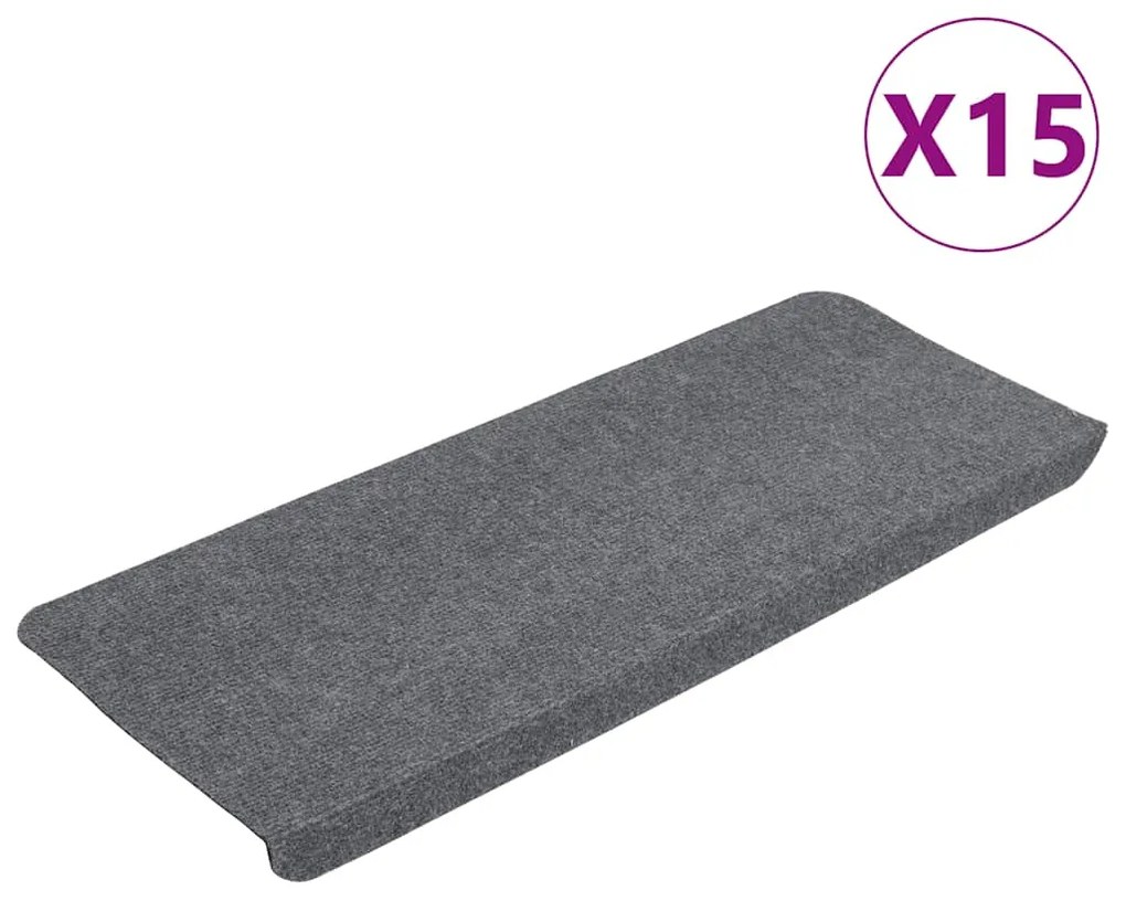vidaXL Πατάκια Σκάλας Αυτοκόλλητα 15 τεμ. Γκρι 65x24,5x3,5 εκ.