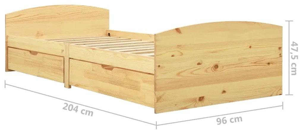 vidaXL Πλαίσιο Κρεβατιού με 2 Συρτάρια 90 x 200 εκ. Μασίφ Ξύλο Πεύκου
