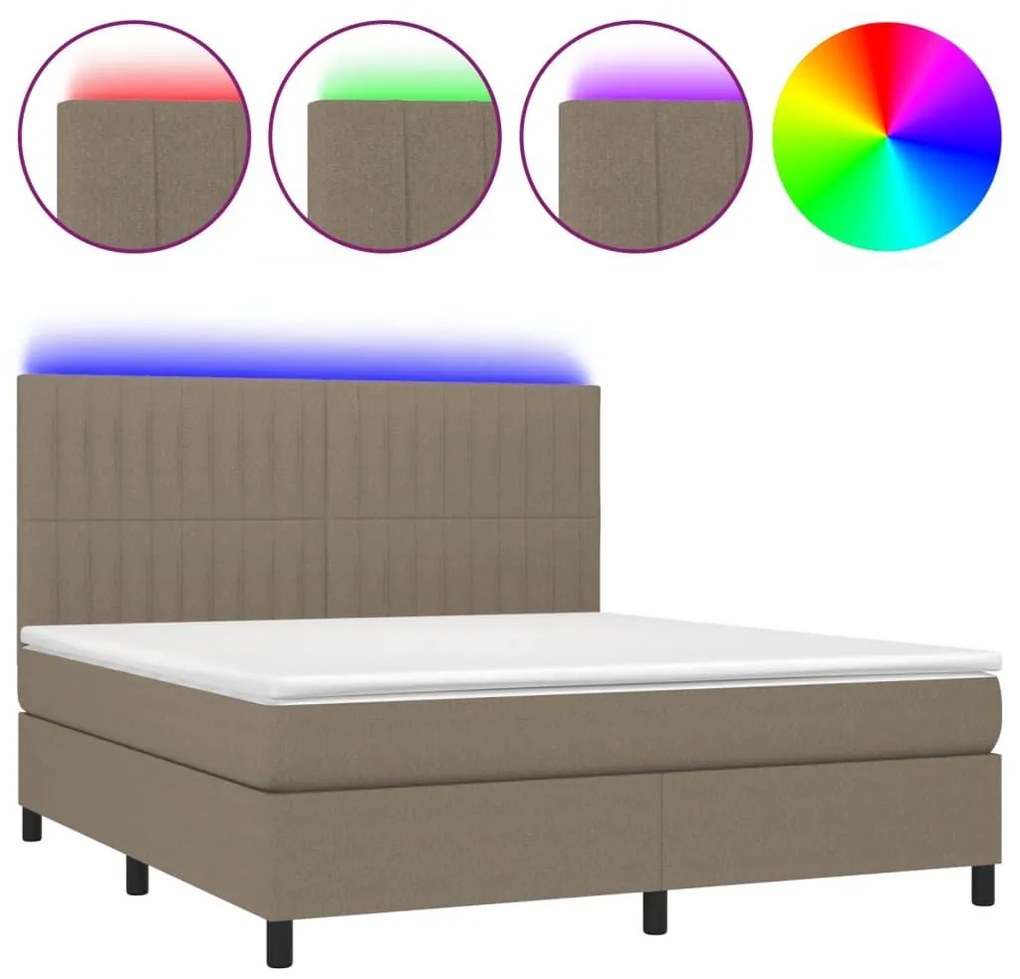 Κρεβάτι Boxspring με Στρώμα &amp; LED Taupe 160x200 εκ. Υφασμάτινο - Μπεζ-Γκρι