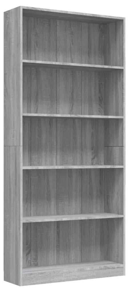 Βιβλιοθήκη με 5 Ράφια Γκρι Sonoma 80x24x175 εκ. Επεξεργ. Ξύλο - Γκρι