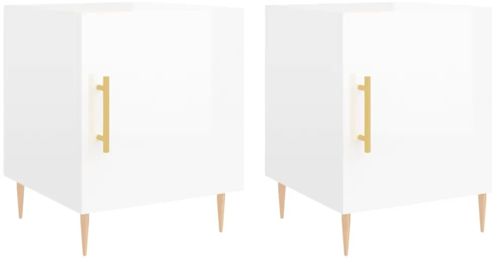 vidaXL Κομοδίνα 2 τεμ. Γυαλ. Λευκό 40 x 40 x 50 εκ. από Επεξεργ. Ξύλο