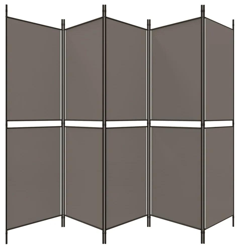 Διαχωριστικό Δωματίου με 5 Πάνελ Ανθρακί 250x220 εκ. από Ύφασμα - Ανθρακί