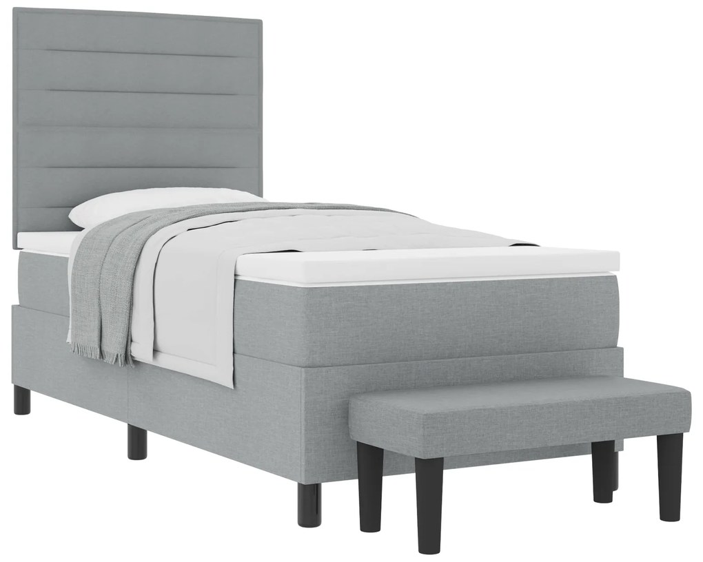 vidaXL Κρεβάτι Box Spring με Στρώμα & Πάγκο Ανοιχτό Γκρι 100x200 cm Ύφασμα
