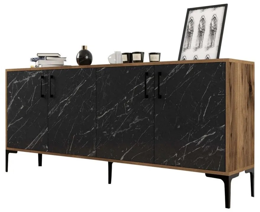 Μπουφές HM9428.03 180x35x78cm Walnut-Black Melamine, Metal