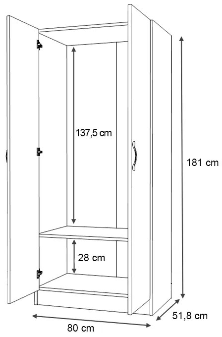 Ντουλάπα ρούχων Vivian Megapap δίφυλλη χρώμα λευκό 80x51,8x181εκ.