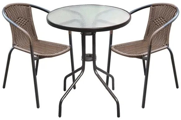 WOODWELL BALENO Set Κήπου - Βεράντας: Τραπέζι + 2 Πολυθρόνες Μέταλλο Καφέ - Wicker Brown Table:Φ60x70 Armchair:53x58x77 Ε240