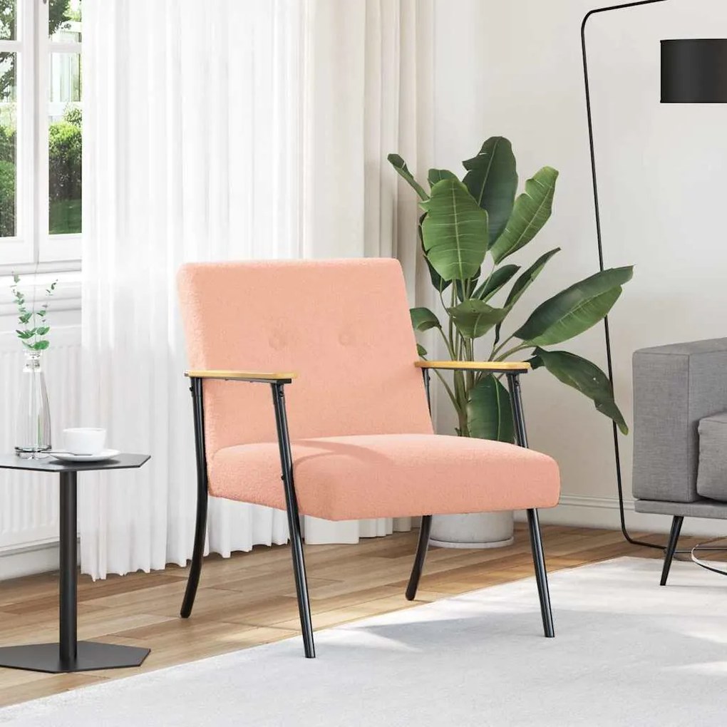 Πολυθρόνα Ροζ 59 x 75 x 78 εκ Κάλαθος ύφασμα με σγουρή υφή