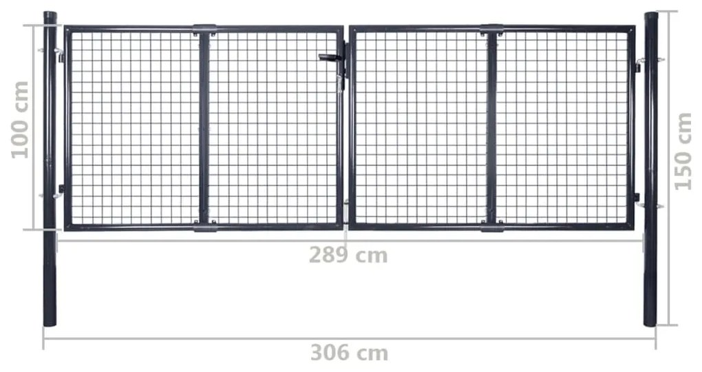 Πόρτα Περίφραξης με Πλέγμα Γκρι 289 x 100 εκ. Γαλβαν. Χάλυβας - Γκρι