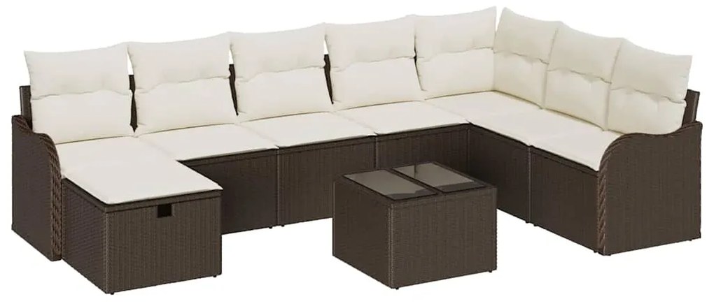 vidaXL Σετ Καναπέ με μαξιλάρι 9 pcs Καφέ και Κρέμα συνθετικό ρατάν