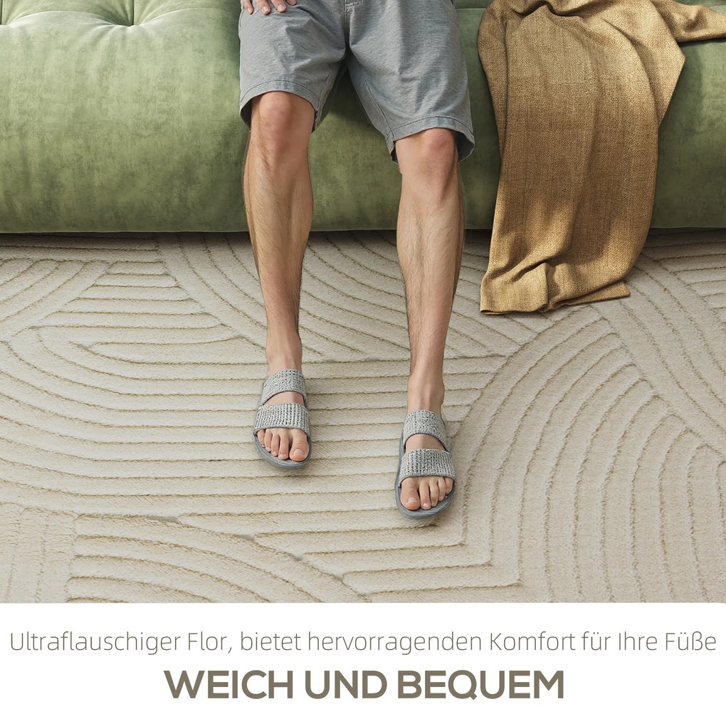 HOMCOM Χαλάκι υφαντό στο μηχάνημα, 15 mm ύψος, ευέλικτο, αντιολισθητικό, Κρεμ Λευκό