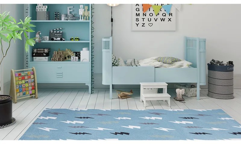 Παιδικό χαλί Diamond kids 8471/230 γαλαζοπράσινο με κεραυνούς με το μέτρο - Colore Colori
