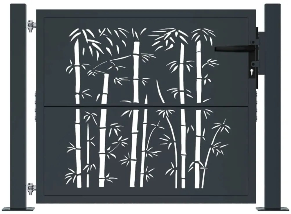 vidaXL Πόρτα Κήπου Ανθρακί 100x100 εκ. Σχέδιο Ατσάλινου Μπαμπού