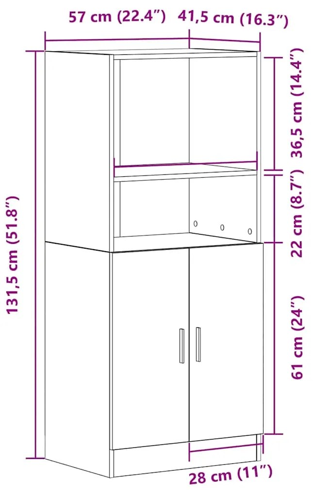 Ντουλάπι Κουζίνας Καφέ δρυς 57x41,5x131,5 εκ. Επεξεργ. Ξύλο - Καφέ