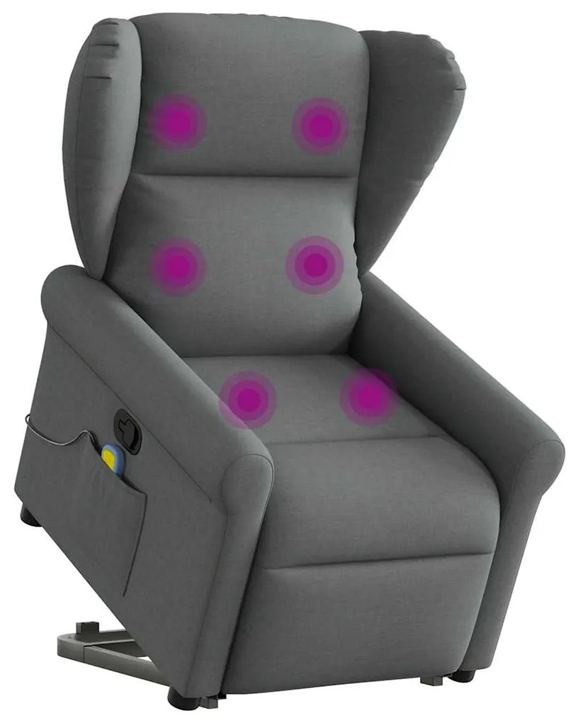 Πολυθρόνα Μασάζ Ανακλινόμενη με Ανύψωση Σκούρο Γκρι Υφασμάτινη