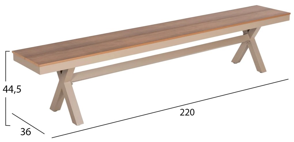 ΠΑΓΚΑΚΙ ΑΛΟΥΜΙΝΙΟΥ TAWNEE HM6040.04 ΣΑΜΠΑΝΙ-POLYWOOD ΚΑΘΙΣΜΑ ΦΥΣΙΚΟ 220x36x44,5Υεκ. (1 Τεμμάχια)