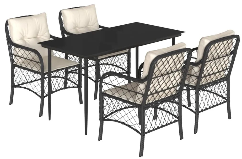 vidaXL Σετ Τραπεζαρίας Κήπου 5 Τεμαχίων Μαύρο Συνθ. Ρατάν με Μαξιλάρια