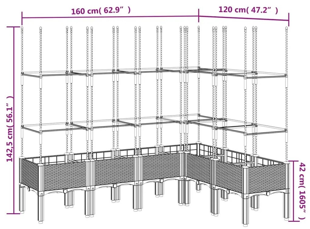 Ζαρντινιέρα Κήπου με Καφασωτό Λευκή 160x120x142,5 εκ. από PP - Λευκό