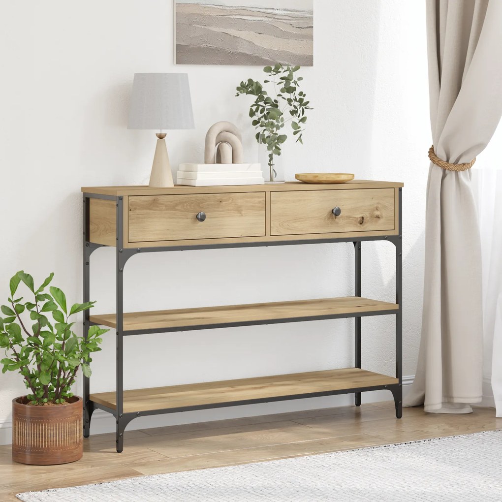 vidaXL Τραπέζι Συγκέντρωσης Δρυός 100x25x75 εκ Επεξεργασμένο Ξύλο & Χάλυβας