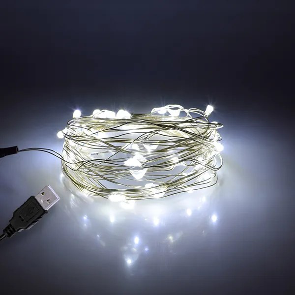 79731 Διακοσμητική Γιρλάντα 5 Μέτρων 50 LED USB 5 Volt 3 Watt με Ασημένιο Συρμάτινο Καλώδιο Ψυχρό Λευκό 6000K