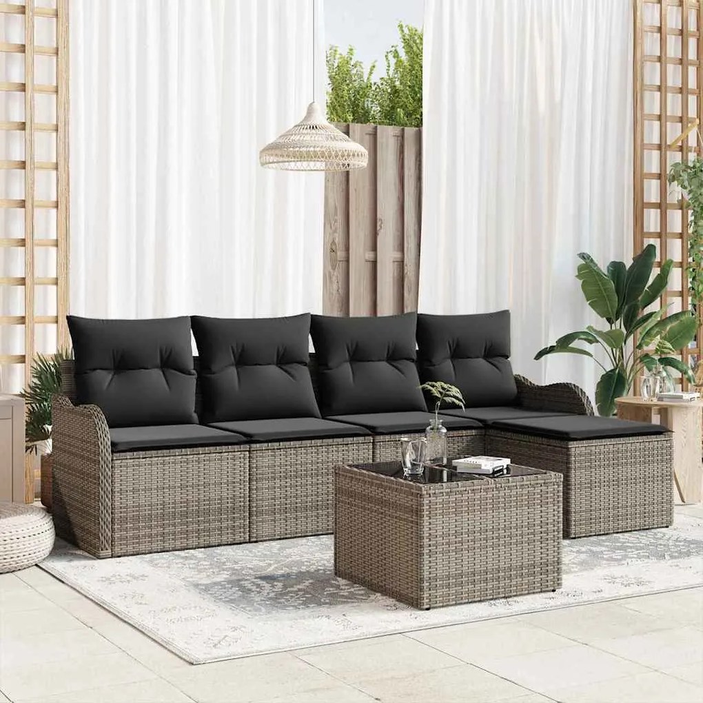 vidaXL Σετ Καναπέ Κήπου με μαξιλάρι 6 pcs Γκρι Πολυ ράταν