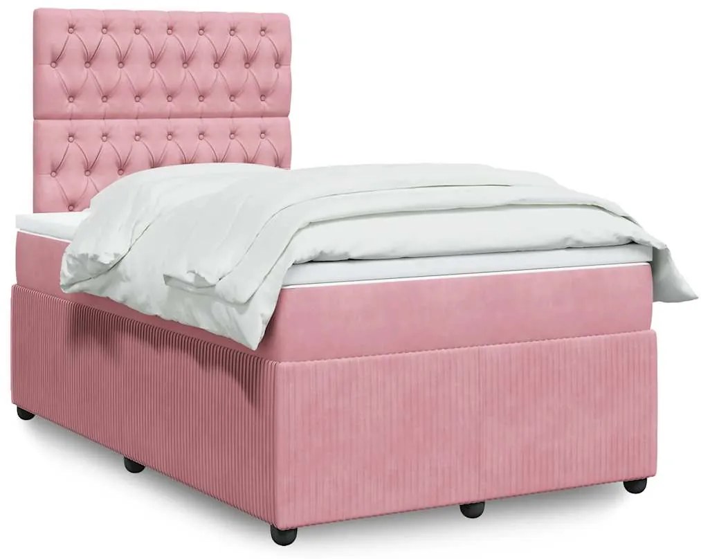 vidaXL Κρεβάτι Boxspring με Στρώμα Ροζ 120x200 εκ. Βελούδινο