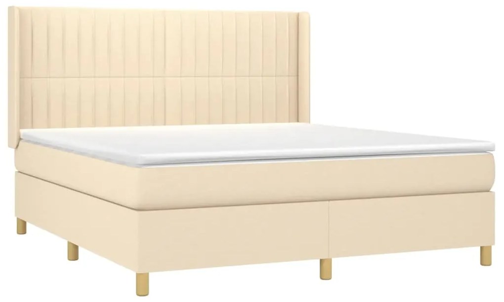 vidaXL Κρεβάτι Boxspring με Στρώμα &amp; LED Κρεμ 180x200 εκ. Υφασμάτινο