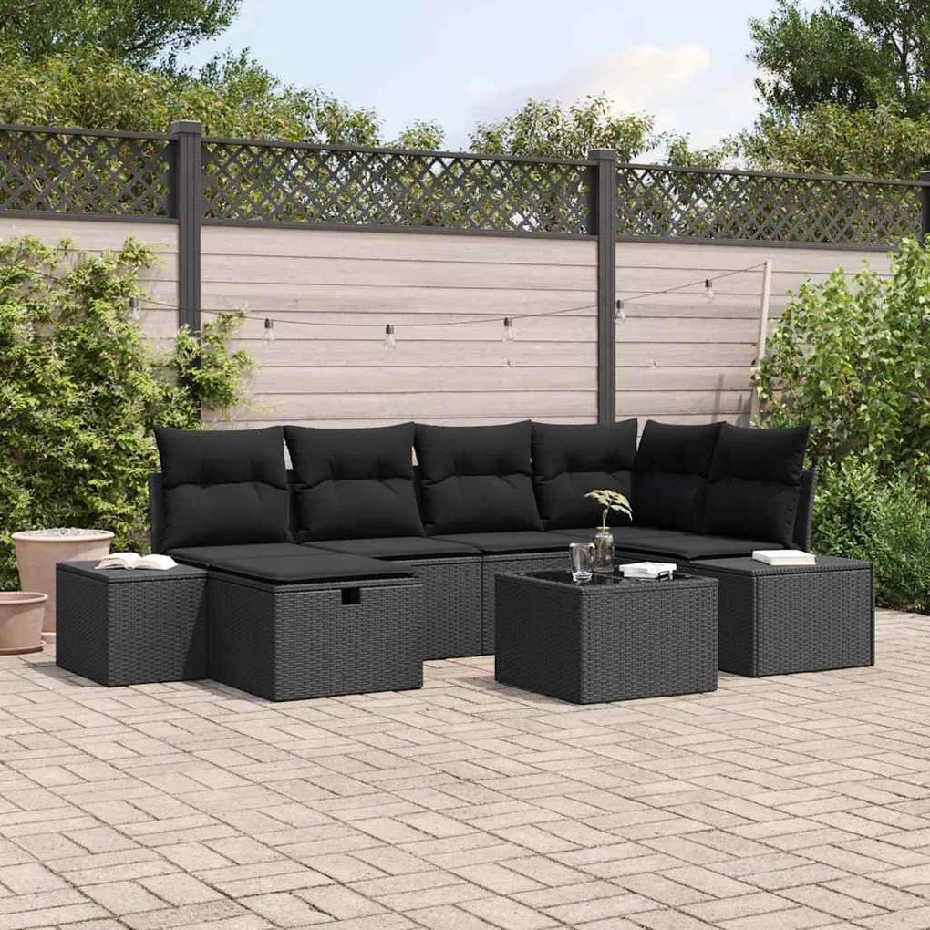 vidaXL Σετ Καναπέ Κήπου 7 pcs Μαύρο 55 x 62 x 69 εκ Πολυ ράταν