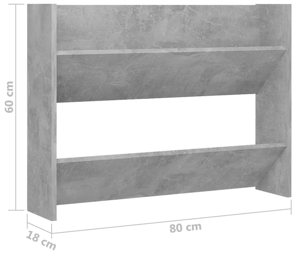 vidaXL Παπουτσοθήκη Τοίχου Γκρι Σκυρ. 80x18x60 εκ. Επεξ. Ξύλο