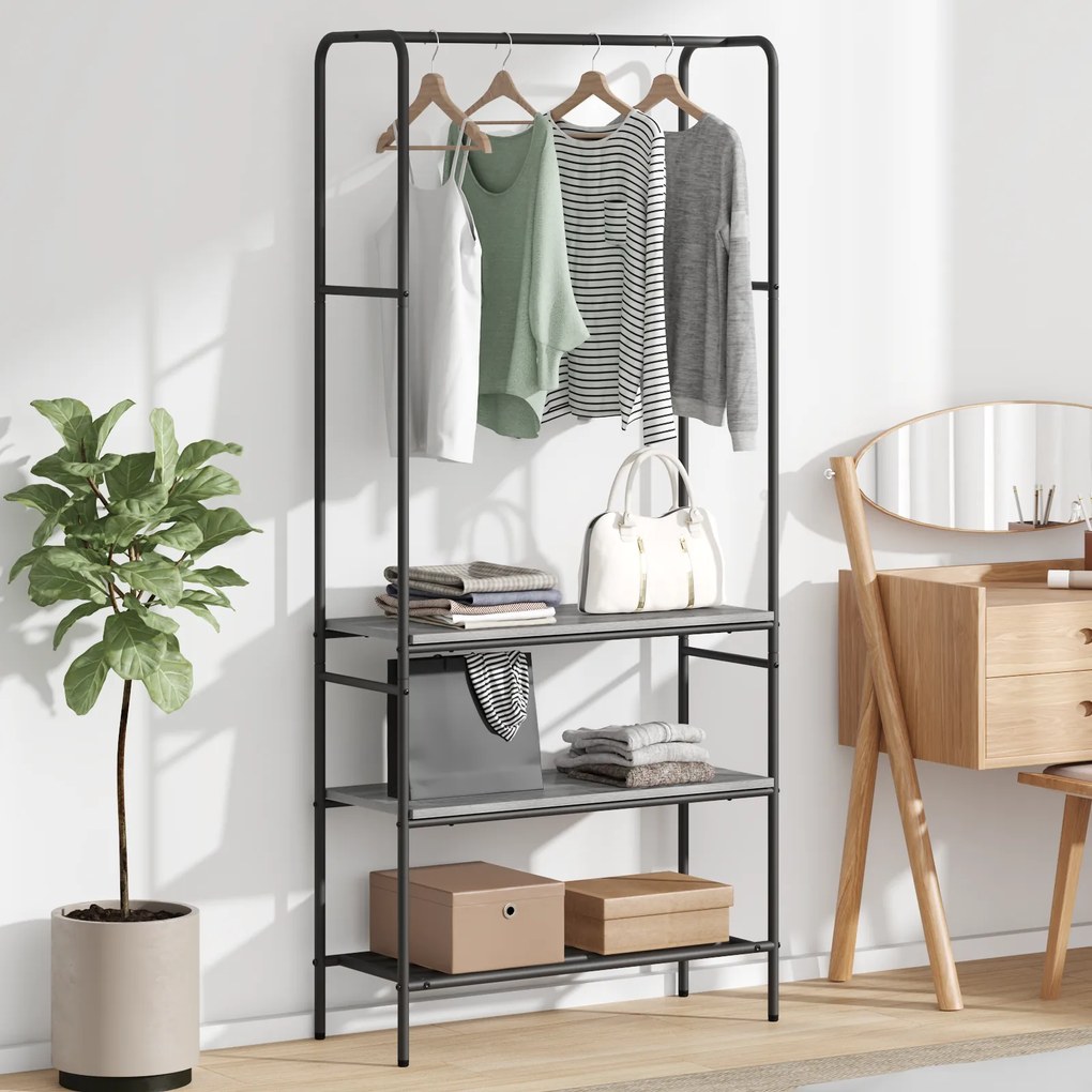 vidaXL Ράφι ρούχων με ράφια Γκρι sonoma 77 x 30 x 171 εκ