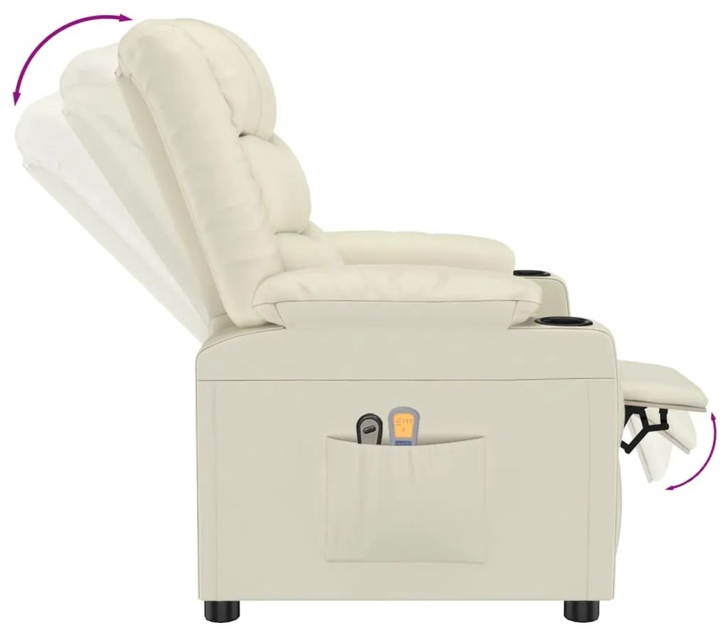 vidaXL Πολυθρόνα Μασάζ Ηλεκτρική Κρεμ από Συνθετικό Δέρμα