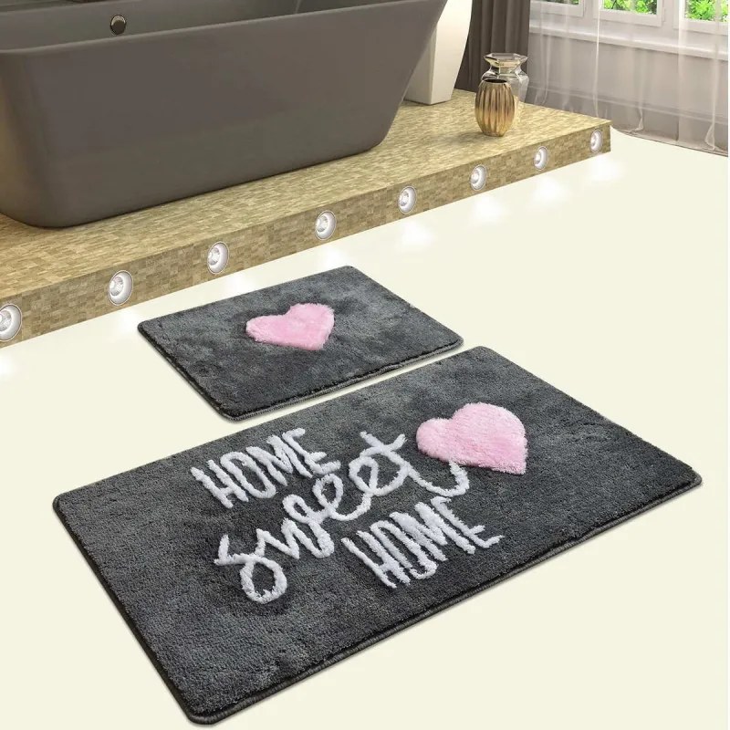 Σετ πατάκια μπάνιου Chilai Home 359CHL2447, 2 τεμάχια, 100% αντιβακτηριδιακό ακρυλικό ύφασμα, Γκρι